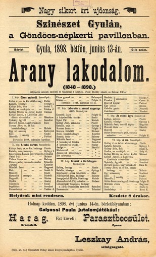 Gyulán 1898-ban volt az '',,Aranylakodalom'', avagy Leszkay András rendező a pavilonban