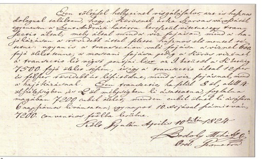 Bodoky Mihály jelentése, 1834  