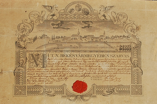 A szarvasi molnár és ács céh felszabadító levele 1837-ből
